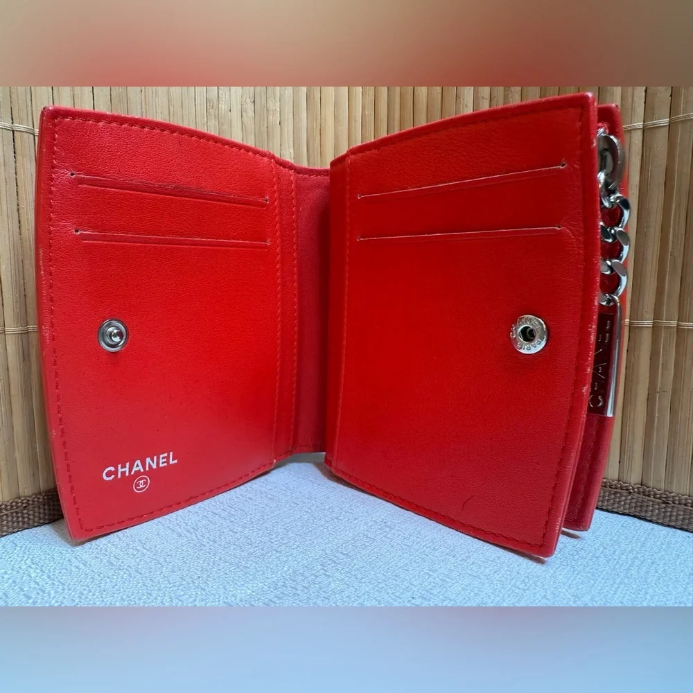 Authentic Chanel Red Patent Leather Wallet with Coin Pocket